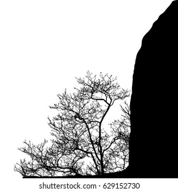 Realistic tree silhouette on a cliff (Vector illustration).Eps10