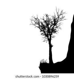 Realistic tree silhouette on a rock (Vector illustration).Eps10