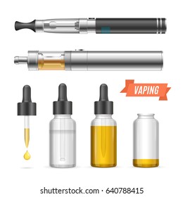 Tendencia Realista Vaporizador Liquid Set Electrónico Cigarrillo con Equipo de Hábito de Dispositivo. Ilustración del vector