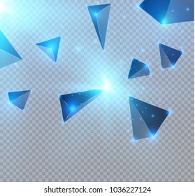  realistic triangles and light effects. 3D effect.motion of flying triangles. Vector illustration.For cover book, brochure, flyer, poster, magazine, cd cover design.