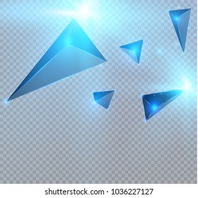 realistic triangles and light effects. 3D effect.motion of flying triangles. Vector illustration.For cover book, brochure, flyer, poster, magazine, cd cover design.