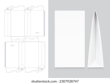 Realistic triangular cardboard box mockup. Vector illustration with production ready drawing. Front and side view. Can be use for food, chocolate, snack and other. Ready for your presentation. EPS10.	