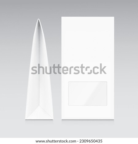 Realistic triangular cardboard box mockup. Vector illustration. Front and side view. Can be use for food, chocolate, snack and other. Ready for your presentation. EPS10.