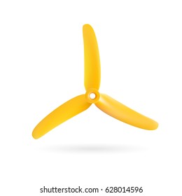 Realistic tri-blade yellow propeller