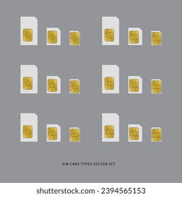 realistic trio sim card types vector set