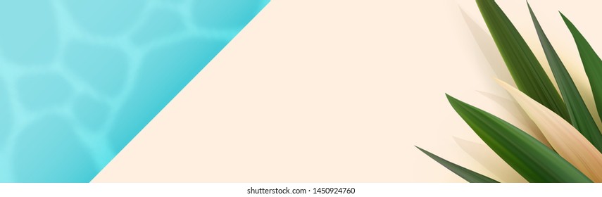 Realistic tropical leaves template. Palm leafs background. Minimal concept 3d tropical nature. Creative leaves palm. Vector illustration