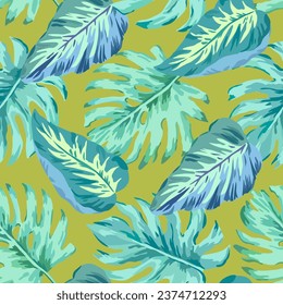 Realistic tropical pattern with monstera leaves. Vector illustration.