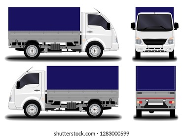 realistic truck. front view; side view; back view.