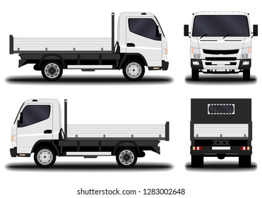 realistic truck. front view; side view; back view.