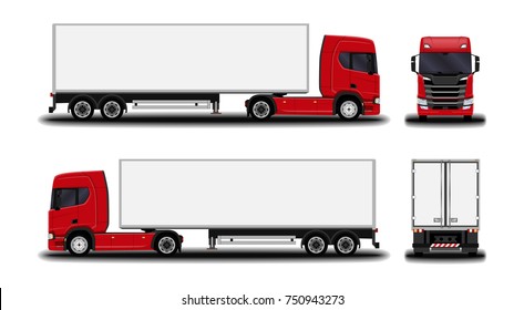 realistic truck. front view; side view; back view.