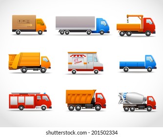 Realistic truck lorry transport van auto set isolated vector illustration