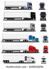 realistic trucks set. front view; side view. 