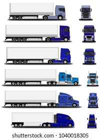 realistic trucks set. front view; side view. 