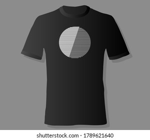 Realistic t-shirt mock up with print abstract geometric monohrome  pattern on black background. Can be used for editing  and printing on style tee-shirt. Vector illustration EPS 10
