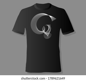 Realistic t-shirt mock up with print abstract geometric monohrome  pattern on black background. Can be used for editing  and printing on style tee-shirt. Vector illustration EPS 10