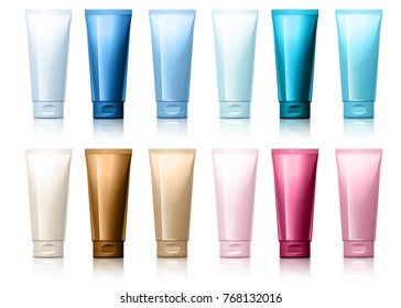 Realistic tube. Set of cosmetic products on a white background. Cosmetic package collection for cream, soups, foams, shampoo, tooth paste, glue. vector illustration.