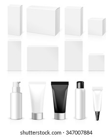 Realistic Tubes And Package. Packing White Cosmetics Or Medicines Isolated On White Background. You Can Use It For Tube Of Creams, Shampoo, Gel, Sauce, Ointments Or Any Other Product for you design