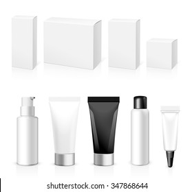 Realistic Tubes And Package. Packing White Cosmetics Or Medicines Isolated On White Background. You Can Use It For Tube Of Creams, Shampoo, Gel, Sauce, Ointments Or Any Other Product for you design