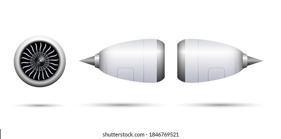 Realistic turbo-jet engine of airplane isolated on white background, vector illustration