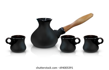 realistic turk coffee set isolated on white background. vector illustration