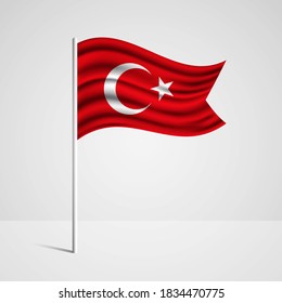 Realistic Turkey country flag waving in wind. Abstract country flag with flagpole isolated on grey background