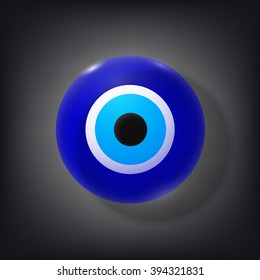 Realistic Turkish amulet - evil eye on dark background.