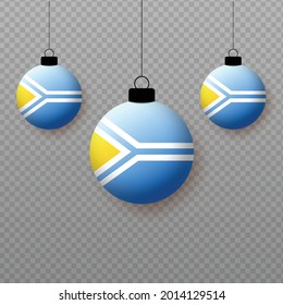 Realistic Tuva Flag with flying light balloons. Decorative elements for national holidays.