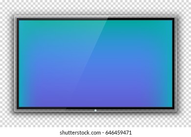 Realistic TV with Blue Screen Isolated. Modern LCD Panel, LED Display. Design Element for Catalog, Web, Video as Mock up. Stylish Blank Television, Separate Groups and Layers. Easily Editable Vector
