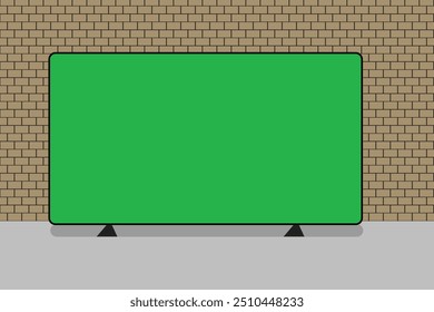 Maqueta realista de la pantalla del LCD de la TV. Panel con pantalla verde sobre fondo.