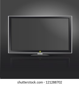 Realistic TV on black background. Vector design.