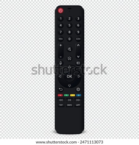 Realistic TV remote control isolated on transparent background