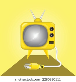 Realistic TV Retro style.80's style.with blank screen on yellow background.vector illustraion.