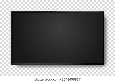 Realistic tv screen, black led monitor with reflection, ratio 16x9, isolated on transparent background