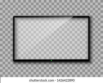 Realistic TV screen. Empty TV frame transparent background. Modern stylish lcd monitor, led type. Blank television template – for stock