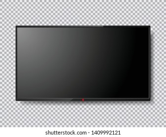 Realistic Tv Screen Isolated Illustration With Red Button. Lcd Panel. Computer Monitor Display Mock Up. 4k Television Template. Vector