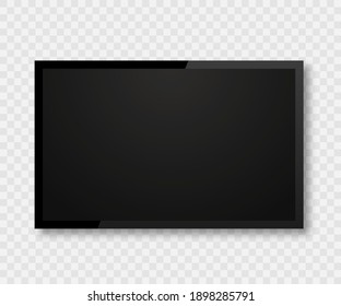 Realistic tv screen. Tv, lcd, led modern blank device mock up. Blank screen isolated. Television template isolated. Empty frame with shadow on transparent background. Vector illustration.