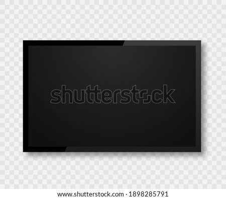 Realistic tv screen. Tv, lcd, led modern blank device mock up. Blank screen isolated. Television template isolated. Empty frame with shadow on transparent background. Vector illustration.