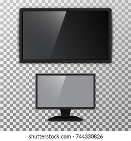 Realistic TV screen lcd, plasma isolated on transparent background. Vector illustration.