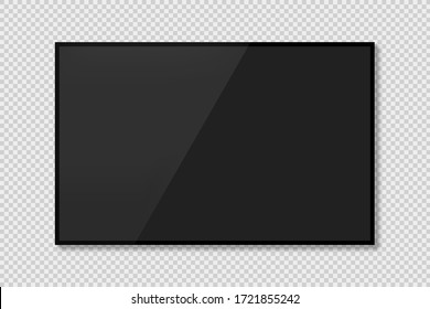 Realistischer Fernsehbildschirm sieht aus wie modernes, stilvolles LCD-Display, geführt. Monitor-Anzeige auf transparentem Hintergrund. Vektorgrafik eps10