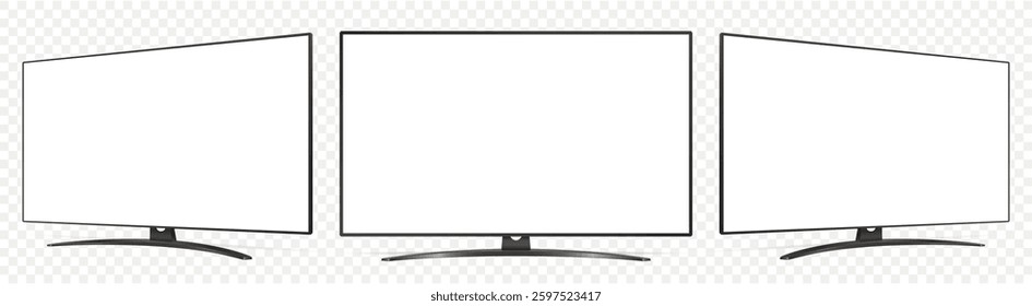 Realistic tv screen mock up. Television display on three sides with blank screen isolated on transparent background