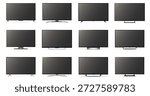 Realistic tv screen mockup. Different television display with black screens