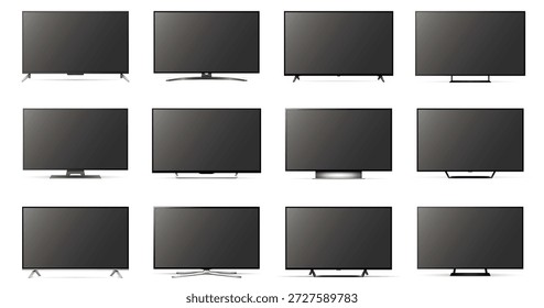 Montagem de tela de tv realista. Tela de televisão diferente com telas pretas