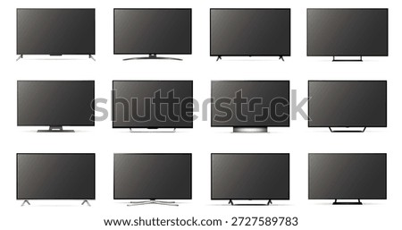 Realistic tv screen mockup. Different television display with black screens