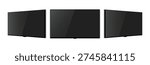 Realistic TV Screen Mockup Set Front and Side Perspective Views. Blank Television Display Vector Illustration