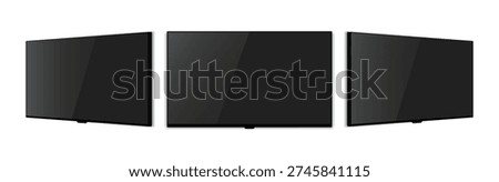 Realistic TV Screen Mockup Set Front and Side Perspective Views. Blank Television Display Vector Illustration