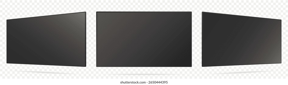Realistic TV screen. TV screen mockup. Television display on three sides with black screen