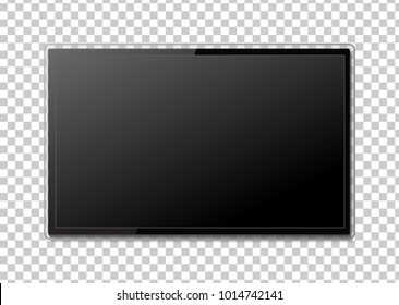 Realistic TV screen. Modern stylish lcd panel, led type. Large computer monitor display mockup. Blank television template