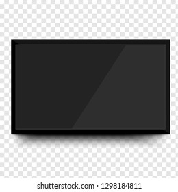 Realistic TV screen. Modern stylish lcd panel, led type. Large computer monitor display mockup. Blank television template. Graphic design element for catalog, web site, as mock up. 