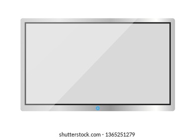 Realistic TV screen. Modern stylish lcd panel, led type. Large computer monitor display mockup. Blank television template. Graphic design element for catalog, web site, as mock up. Vector illustration