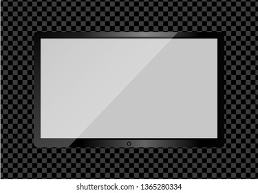 Realistic TV screen. Modern stylish lcd panel, led type. Large computer monitor display mockup. Blank television template. Graphic design element for catalog, web site, as mock up. Vector illustration
